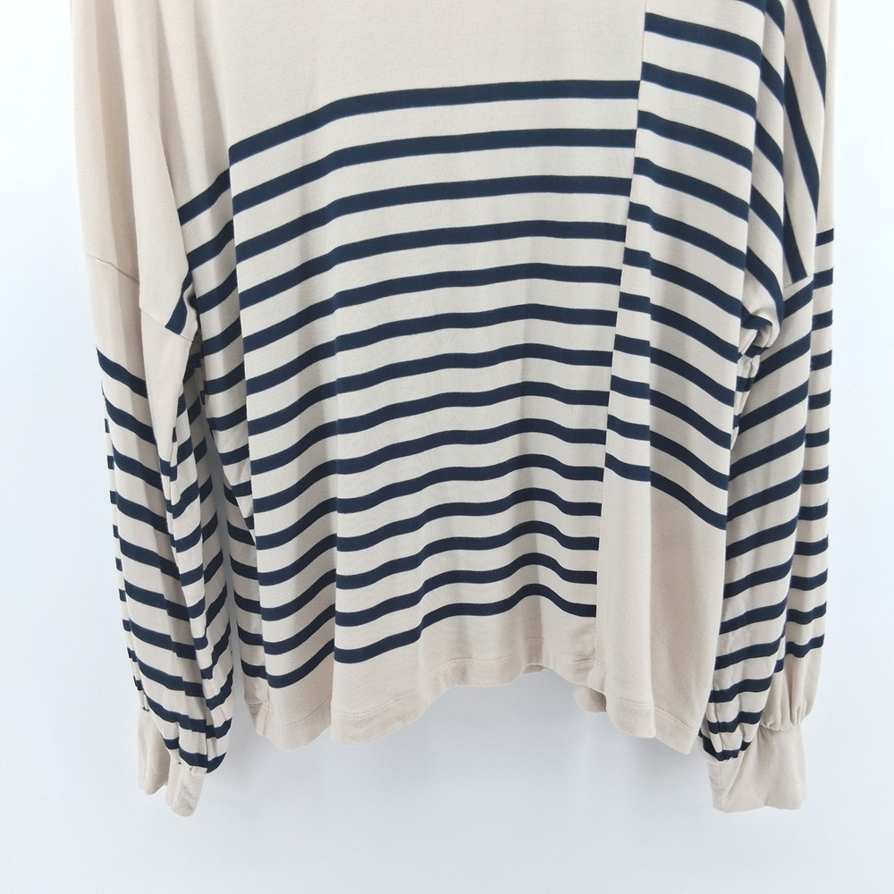 Cabi Cream Navy Striped Dolman Sleeve Top Large Coastal Nautical Balloon‎ Sleeve - Picture 3 of 10